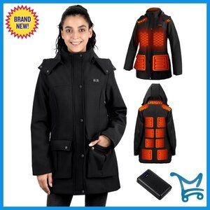 Heated Winter Coat with Detachable Hood, Adjustable Cuffs, Machine Washable,